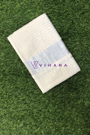 Silver Checkered Kerala Cotton Saree