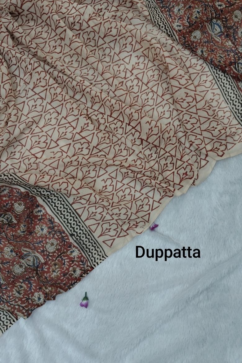 Elegant Red Bagru Hand Block Printed Cotton Salwar Suit Material - Image 5