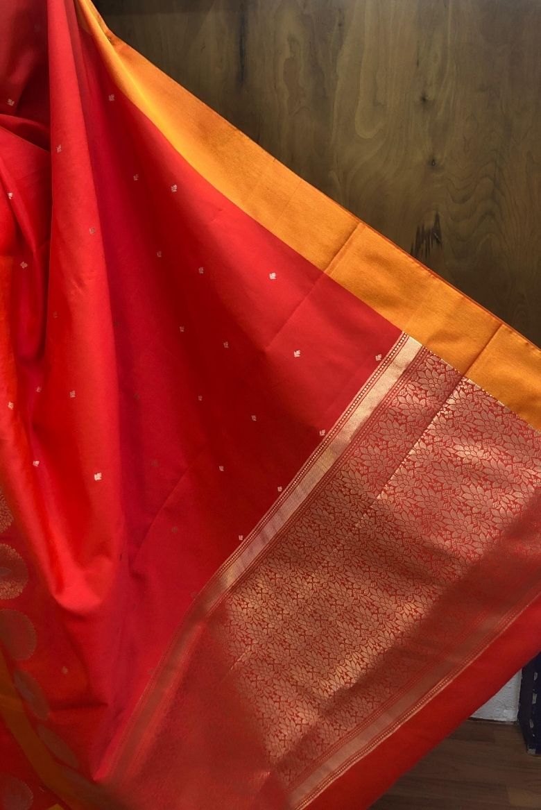 Orange Banarasi Katan Silk Saree - Image 5
