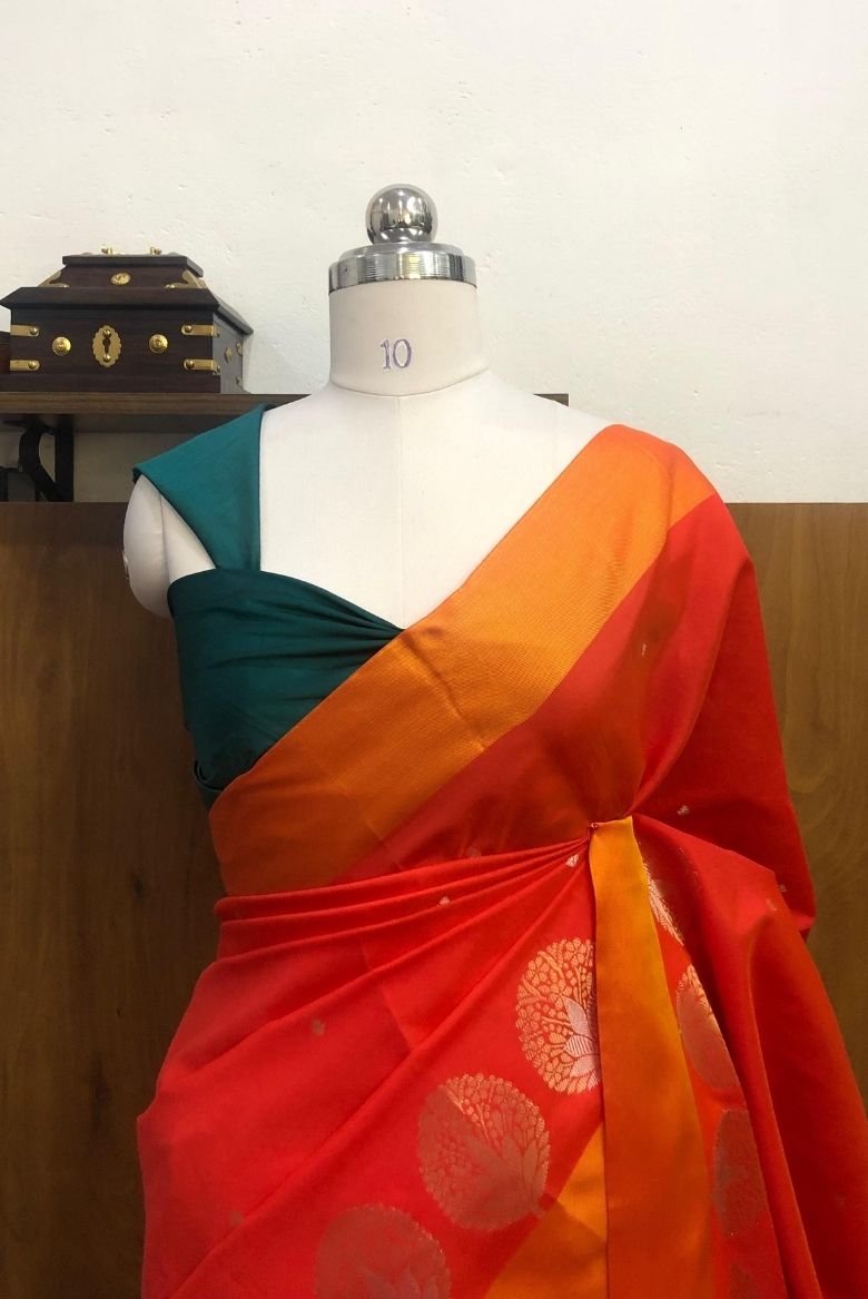 Orange Banarasi Katan Silk Saree - Image 3