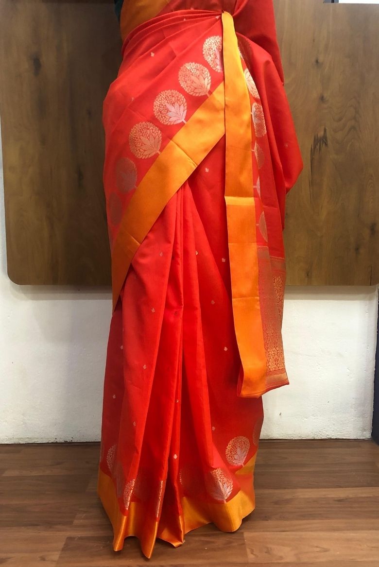 Orange Banarasi Katan Silk Saree - Image 4
