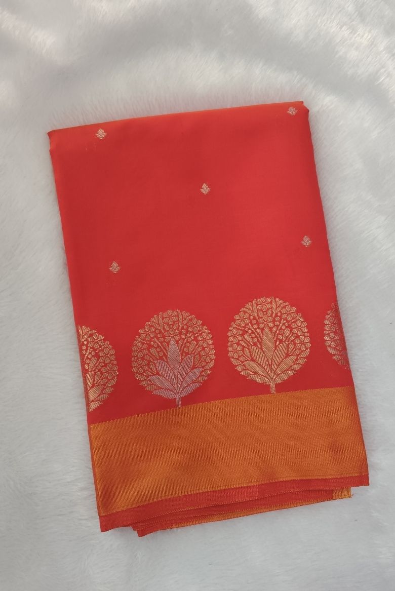 Orange Banarasi Katan Silk Saree - Image 2