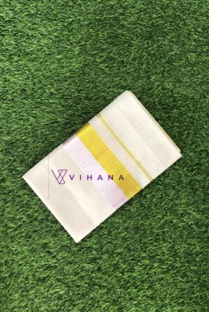 Elegant Kerala Kasavu Set Saree with Rose Gold and Gold Tissue Border