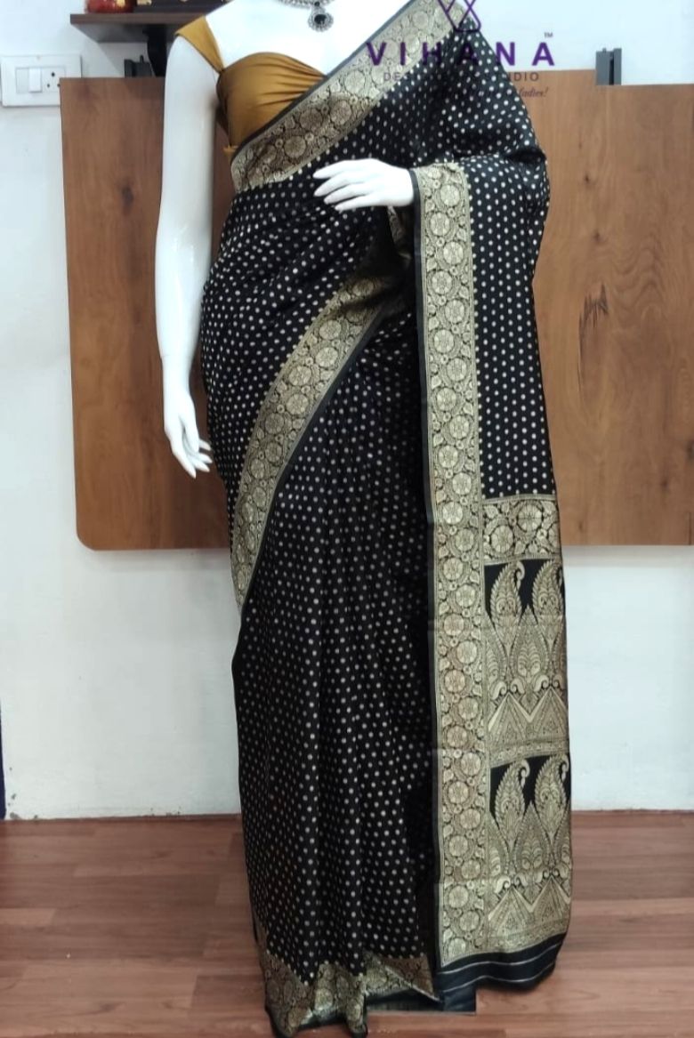 Black Banarasi silk saree - Image 6