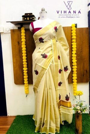Beautiful Golden Tissue Set Saree-Leaf Motifs