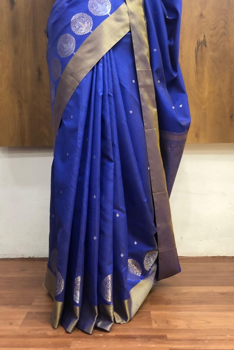 Blue Banarasi Katan Silk Saree - Image 4