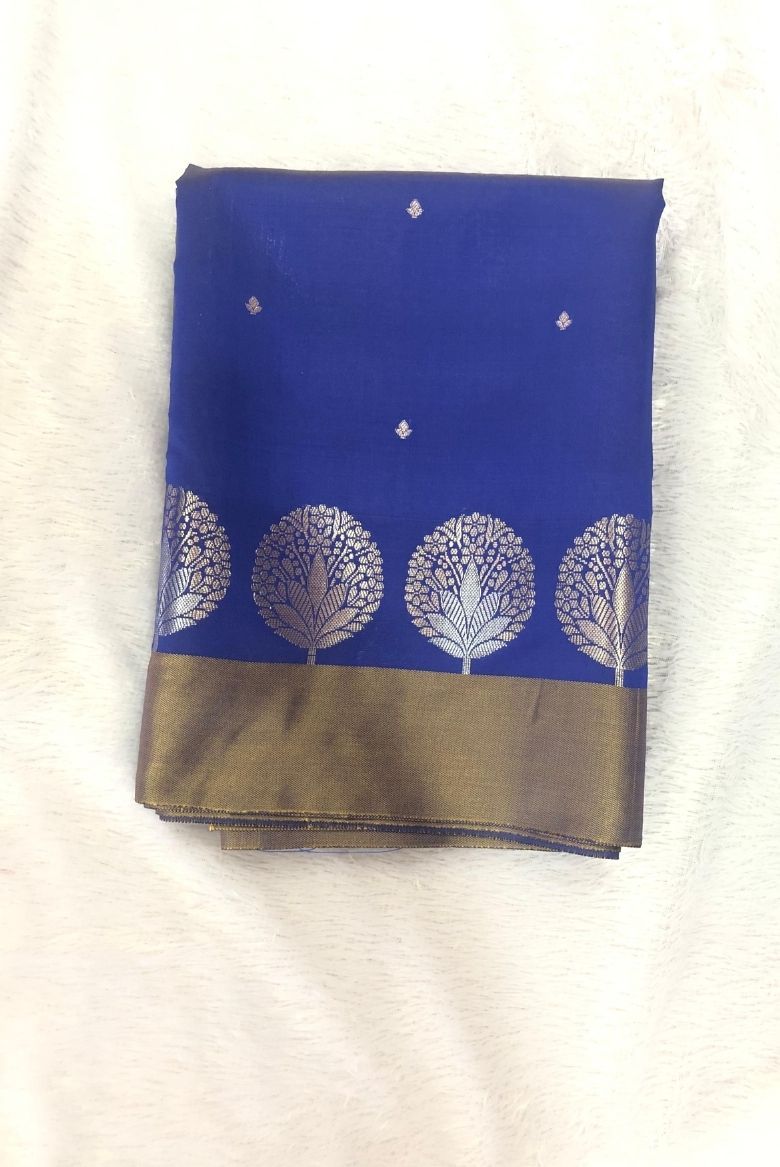 Blue Banarasi Katan Silk Saree - Image 2