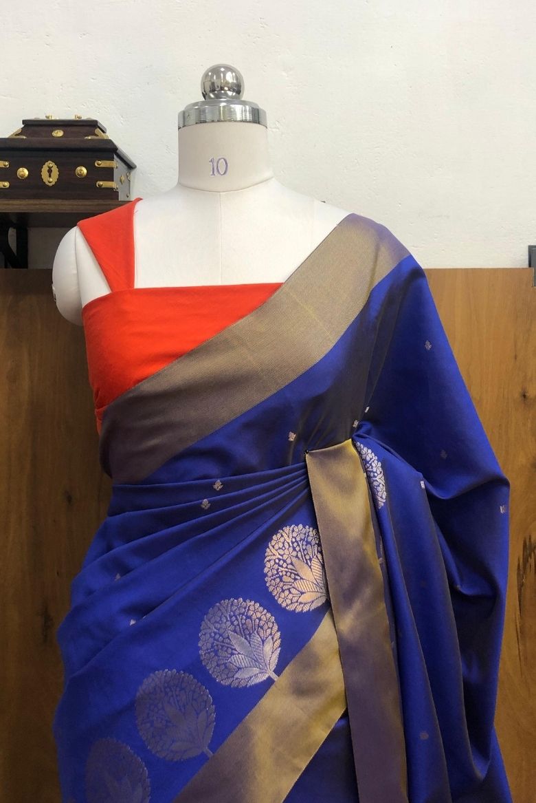 Blue Banarasi Katan Silk Saree - Image 3