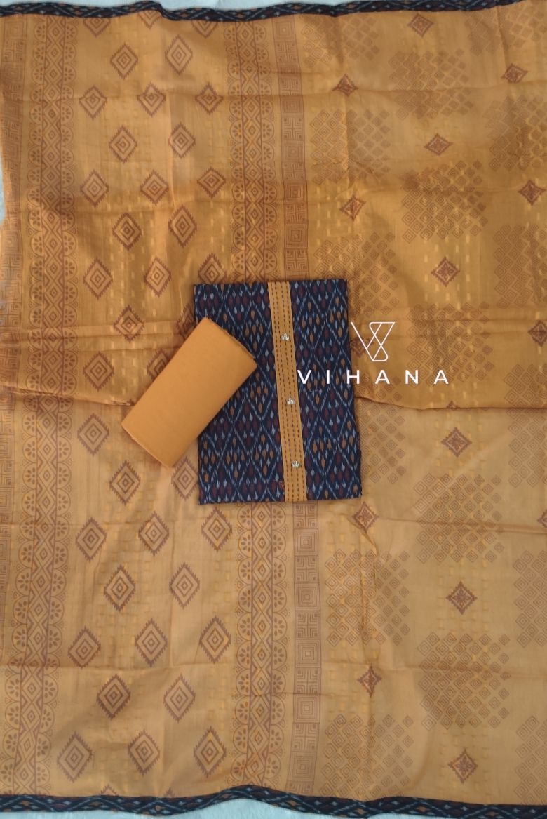 Classic Blue Patola Printed Cotton Salwar Suit Material - Image 5