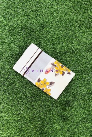 Elegant Kerala Cotton Tissue Set Saree with Vibrant Yellow Floral Prints