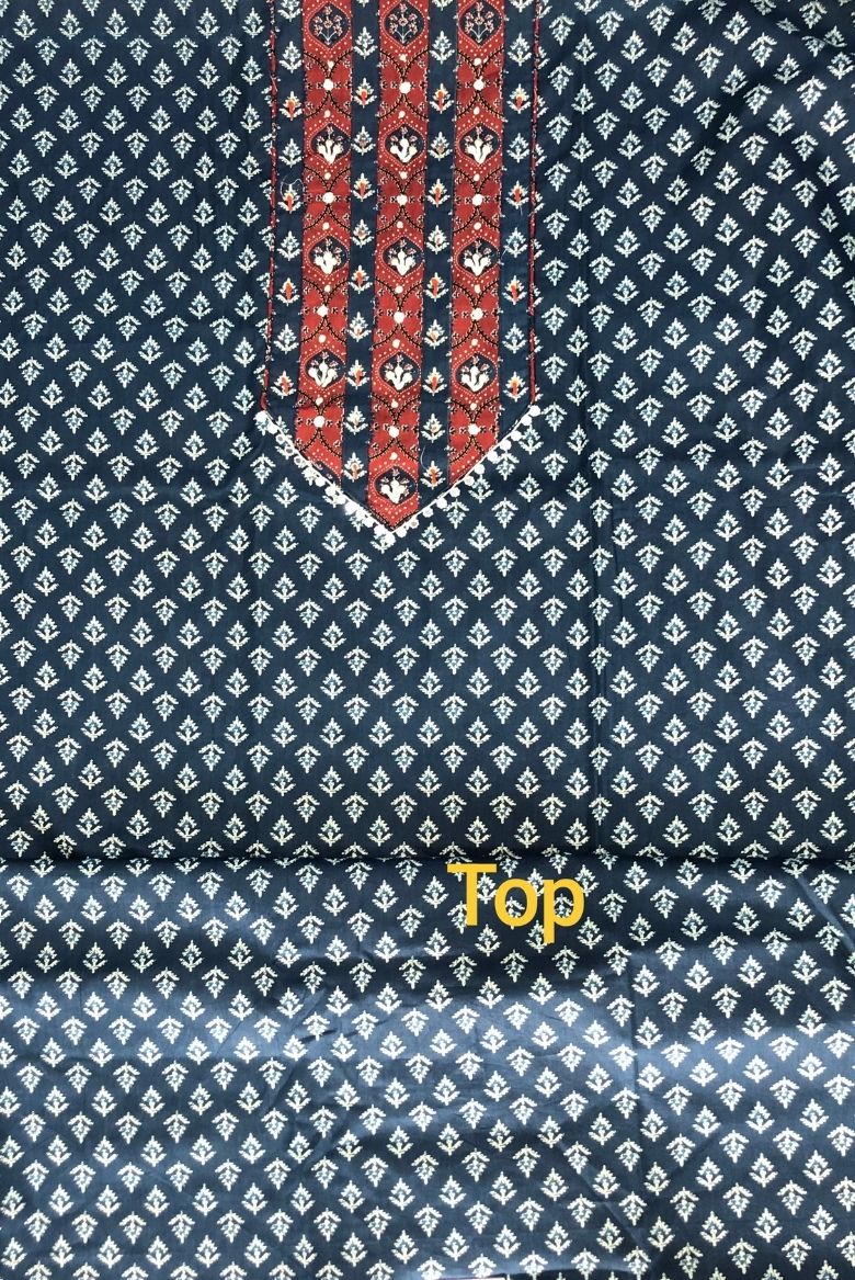 Electric Blue Screen Print Cotton Suit Material - Image 2