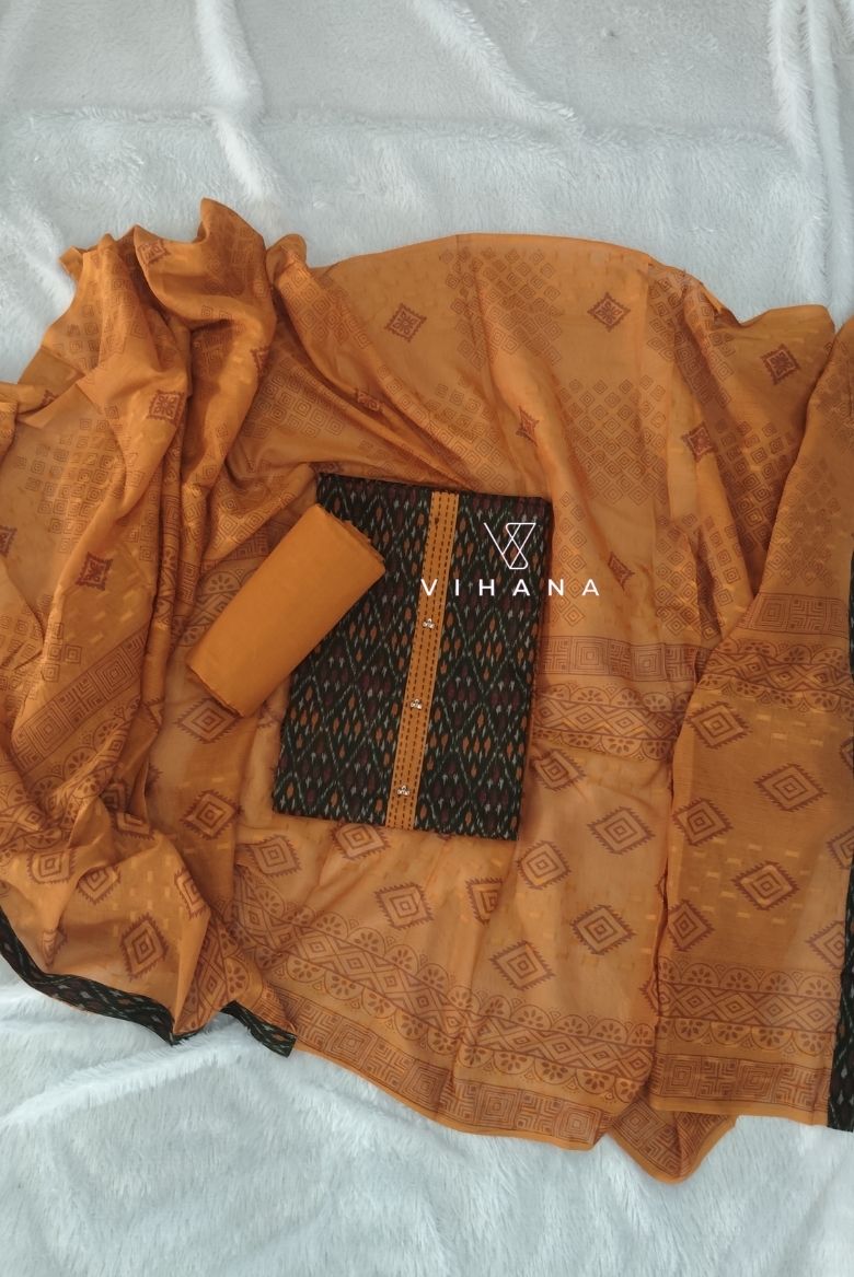 Dark Green Patola Printed Cotton Salwar Suit Material - Image 5