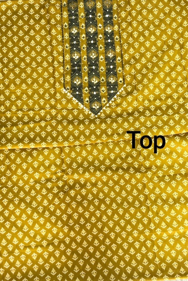Mustard Yellow Screen Print Cotton Suit Material - Image 2