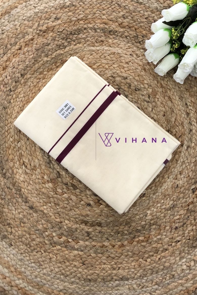 Dark Magenta Puliyilakara Cotton Set Sree