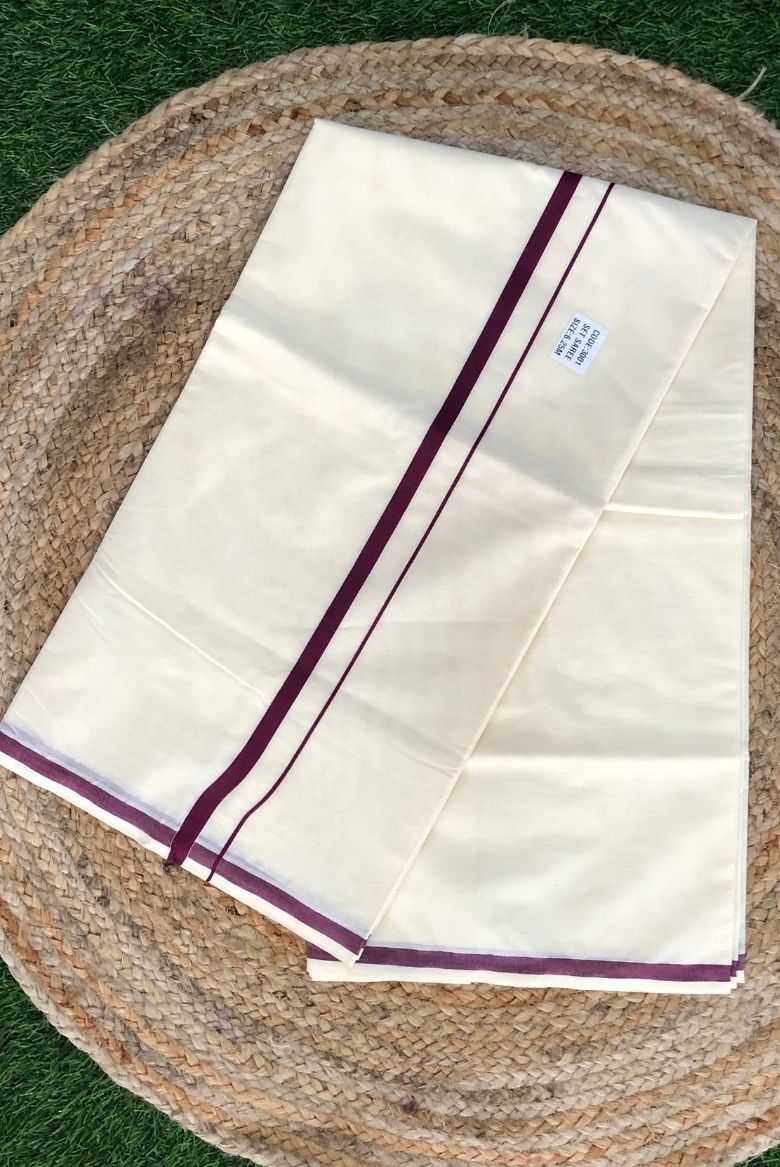 Dark Magenta Puliyilakara Cotton Set Sree - Image 3