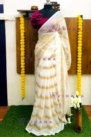 White 120 Pure Mulcotton Saree