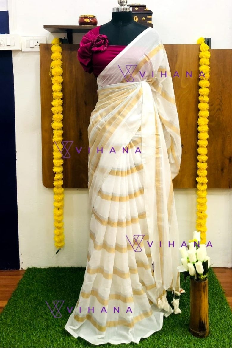 White 120 Pure Mulcotton Saree