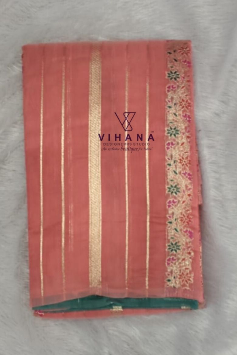 Light Peach Linen Cotton Saree - Image 2