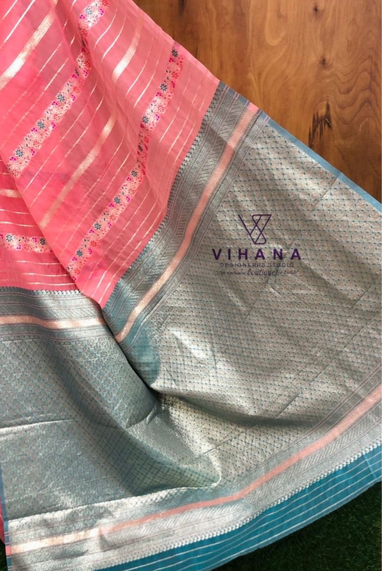 Light Peach Linen Cotton Saree - Image 5