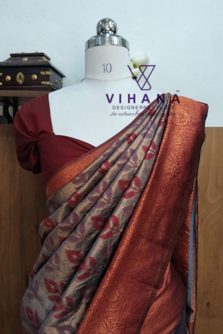 Grey Kanjipuram Silk Saree - Image 3