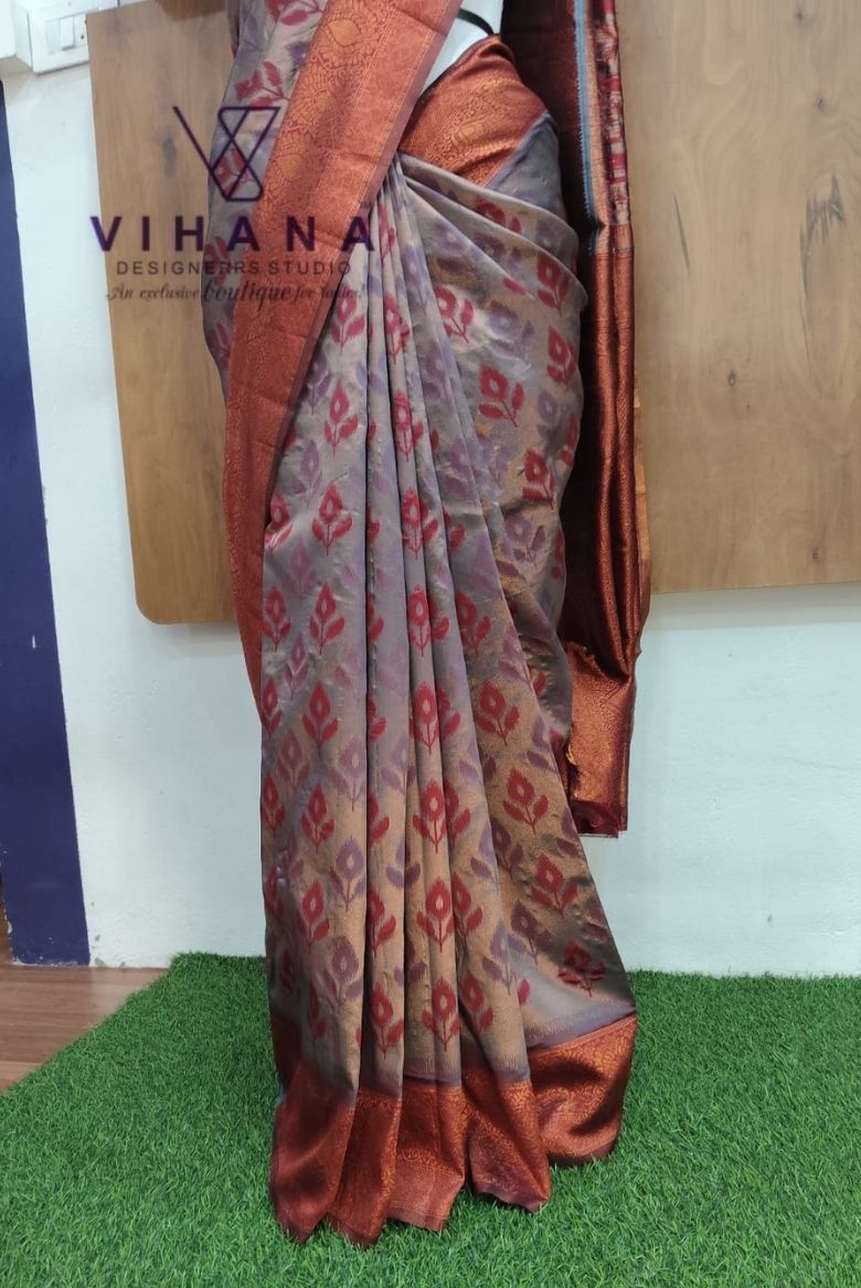 Grey Kanjipuram Silk Saree - Image 4