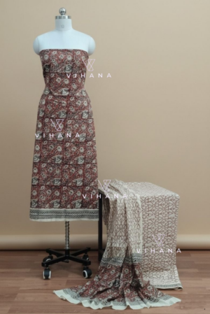 Elegant Red Bagru Hand Block Printed Cotton Salwar Suit Material