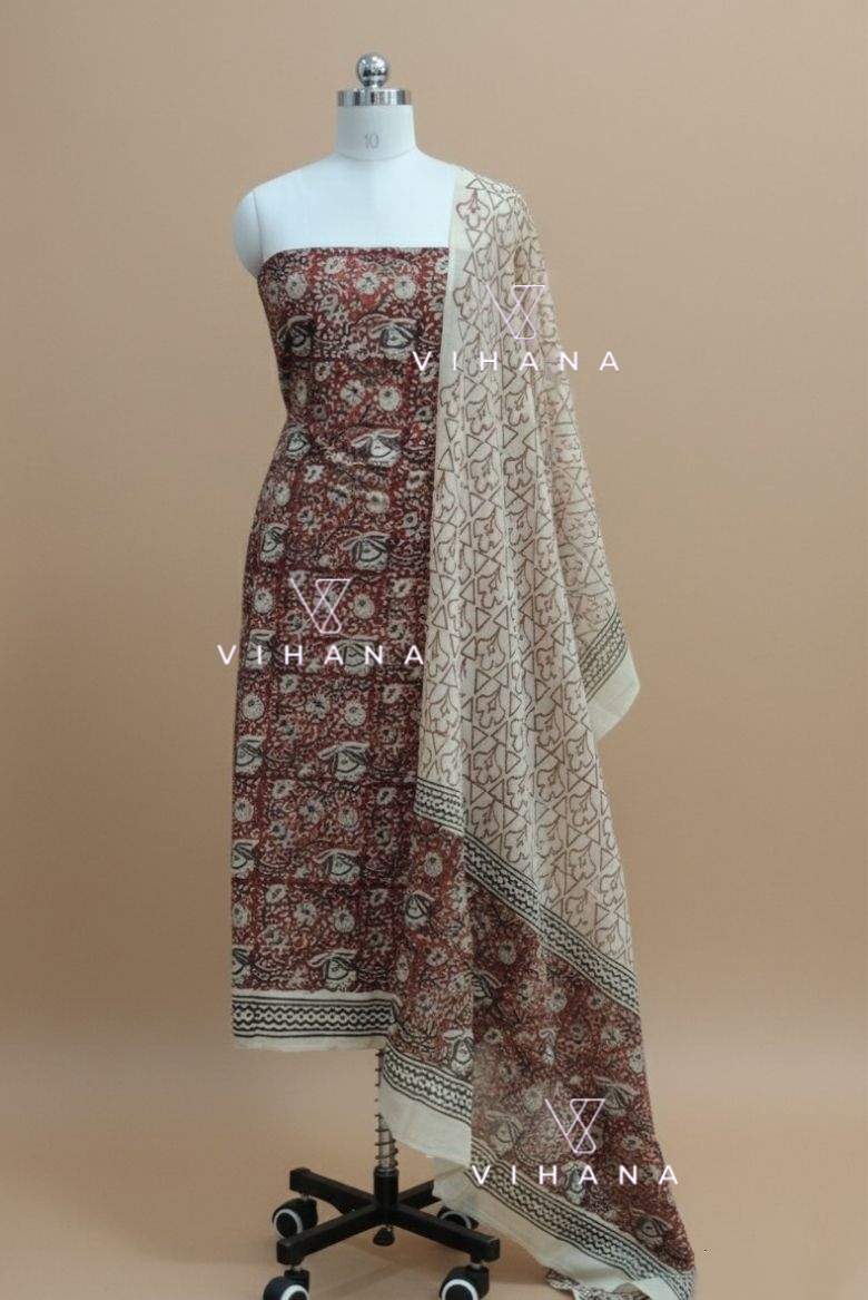 Elegant Red Bagru Hand Block Printed Cotton Salwar Suit Material - Image 6