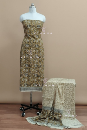 Mustard Yellow Bagru Hand Block Printed Cotton Salwar Suit Material