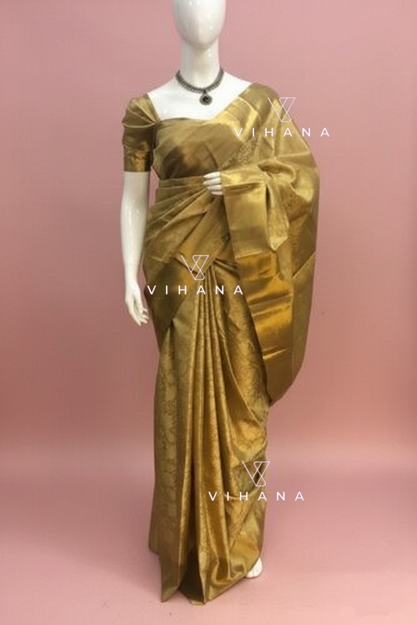 Golden Yellow Kanjivaram Tissue Silk Saree