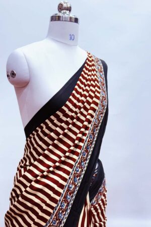 Rich Maroon Striped Gajji Modal Satin Silk Saree with Blouse Piece