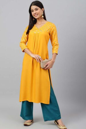Orange color Rayon Gold Floral Print Angarkha Kurta