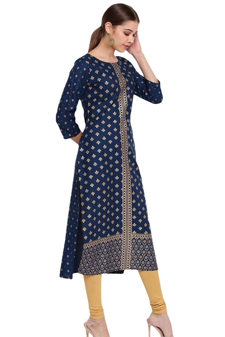 Blue color Rayon Print Kurta - Image 2