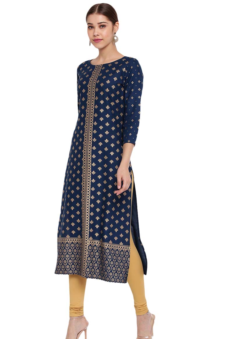 Blue color Rayon Print Kurta - Image 3