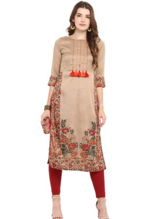 Janasya Floral Print Straight Kurta
