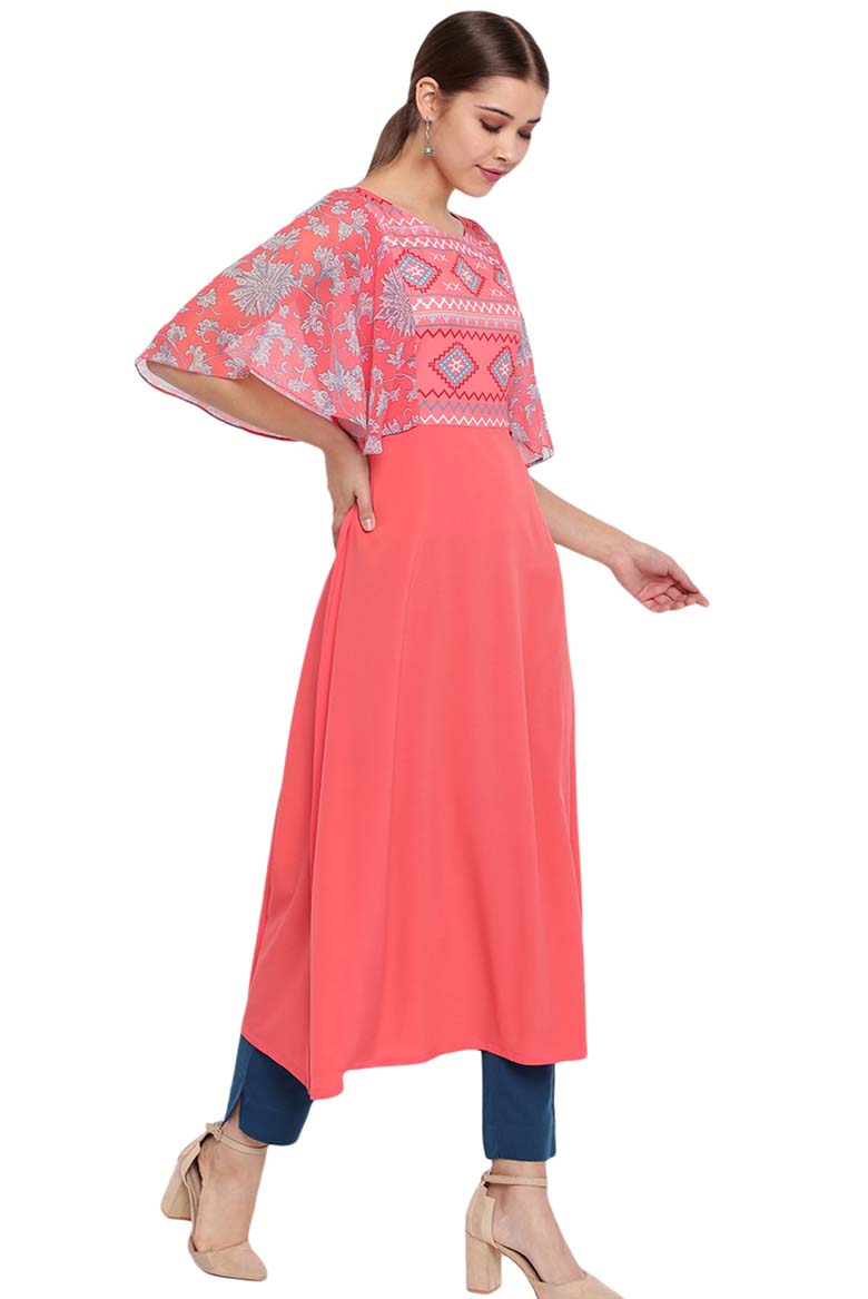 Coral Printed Flared Kurta - Image 3