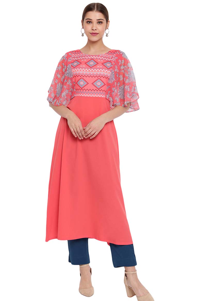 Coral Printed Flared Kurta - Image 4