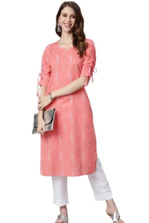 Pink Printed Straight Kurta
