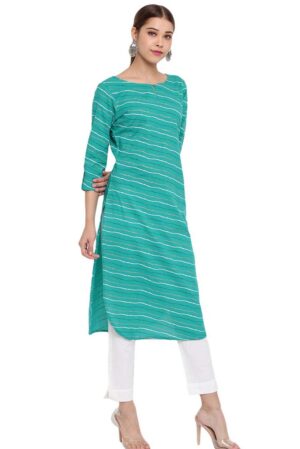 Women's Green Cotton Straight Kurti