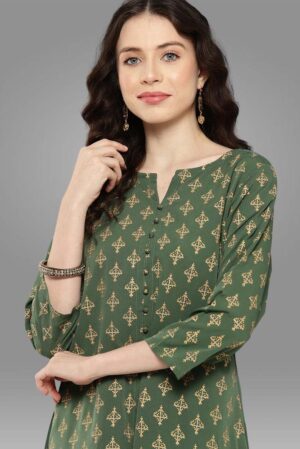 Foil Calf Length Crepe Woven Women's Kurta Pant Set