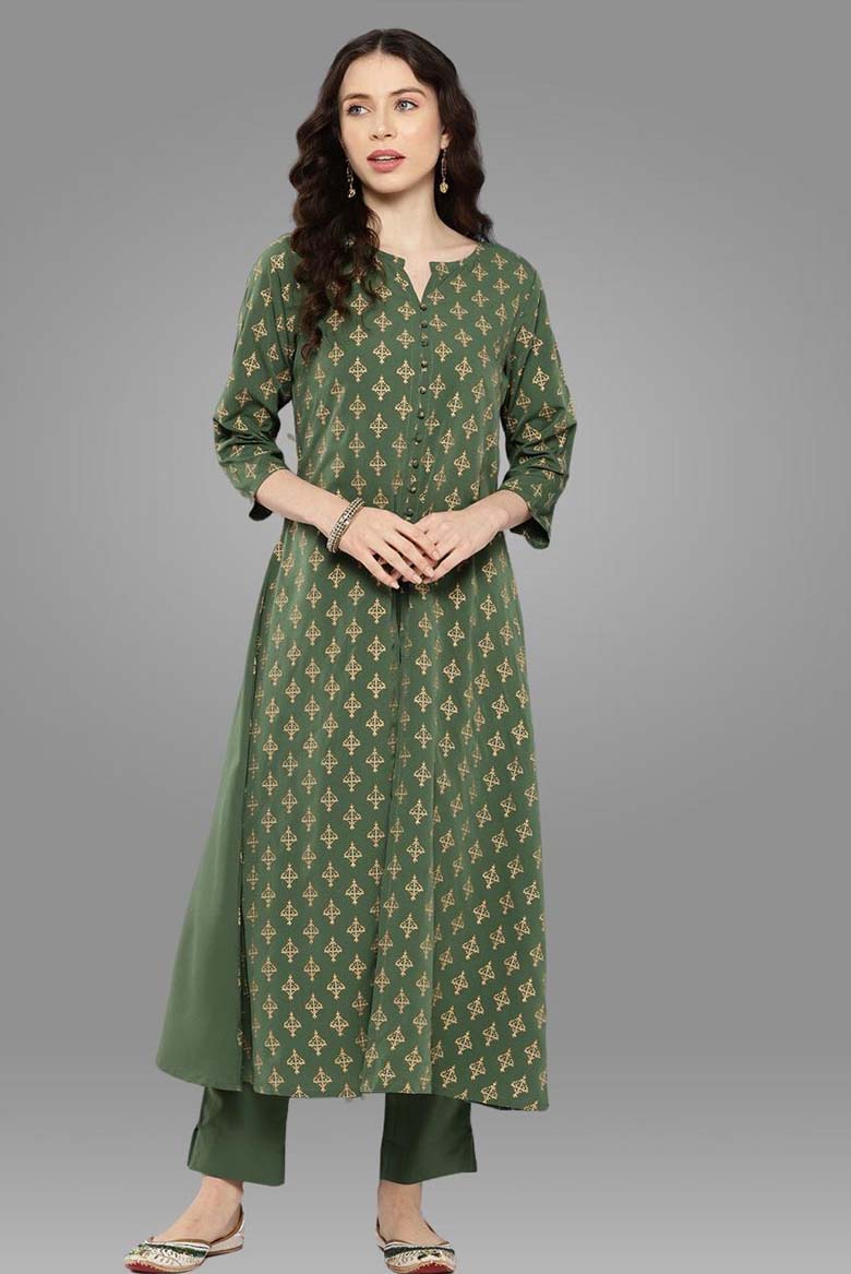 Foil Calf Length Crepe Woven Women's Kurta Pant Set - Image 2