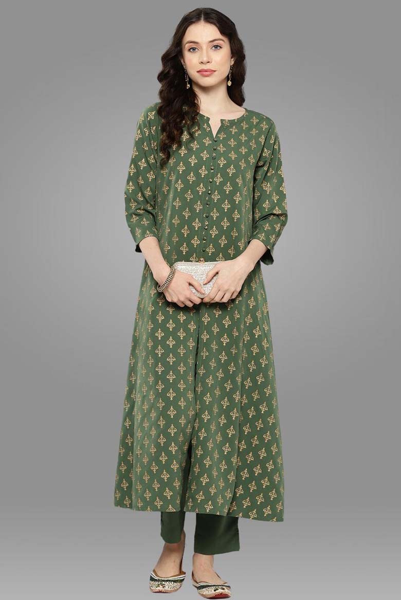 Foil Calf Length Crepe Woven Women's Kurta Pant Set - Image 3