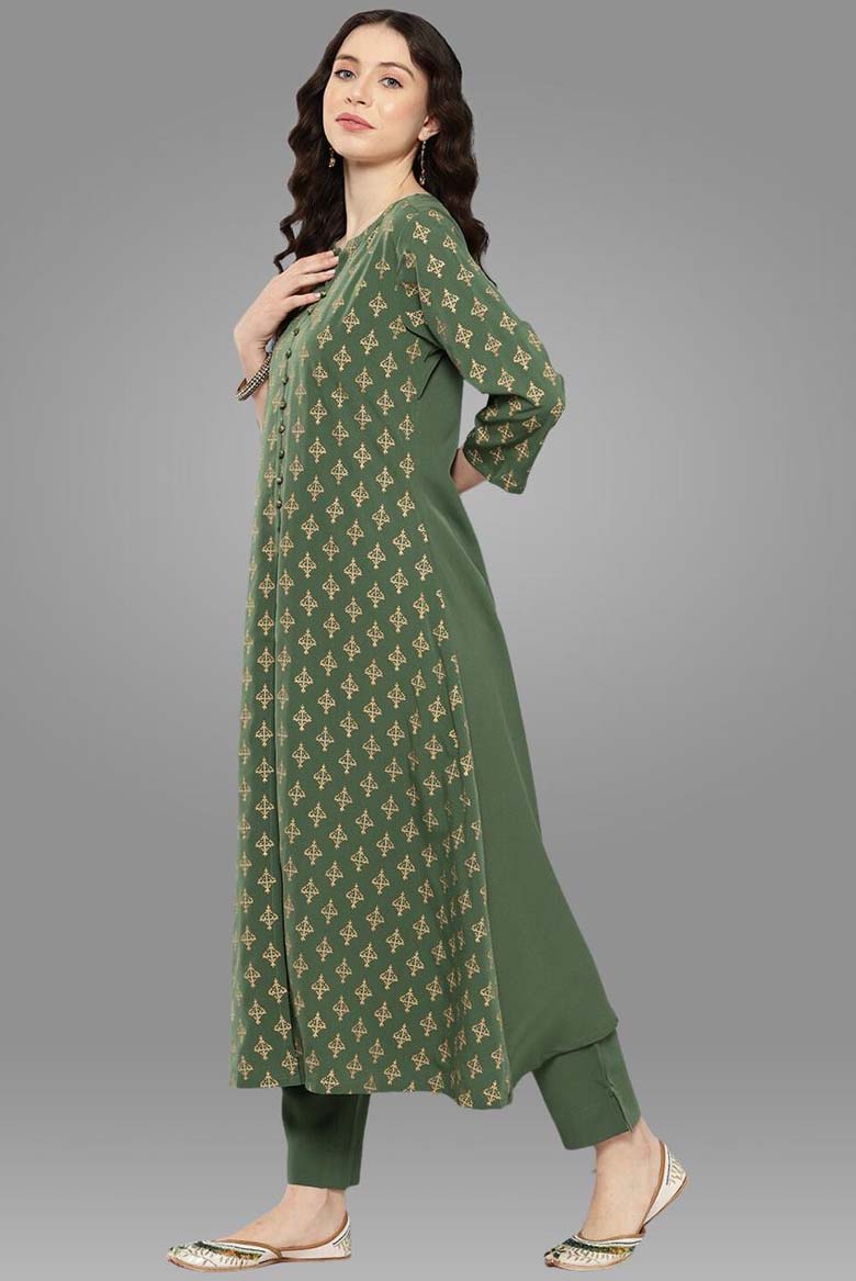 Foil Calf Length Crepe Woven Women's Kurta Pant Set - Image 4
