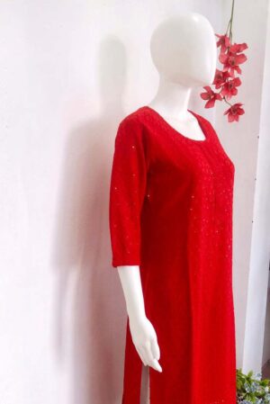 Premium Rayon Chikankari Embroidered with Sequin Work Ethnic Wear Straight Kurta for Women(color-Red)