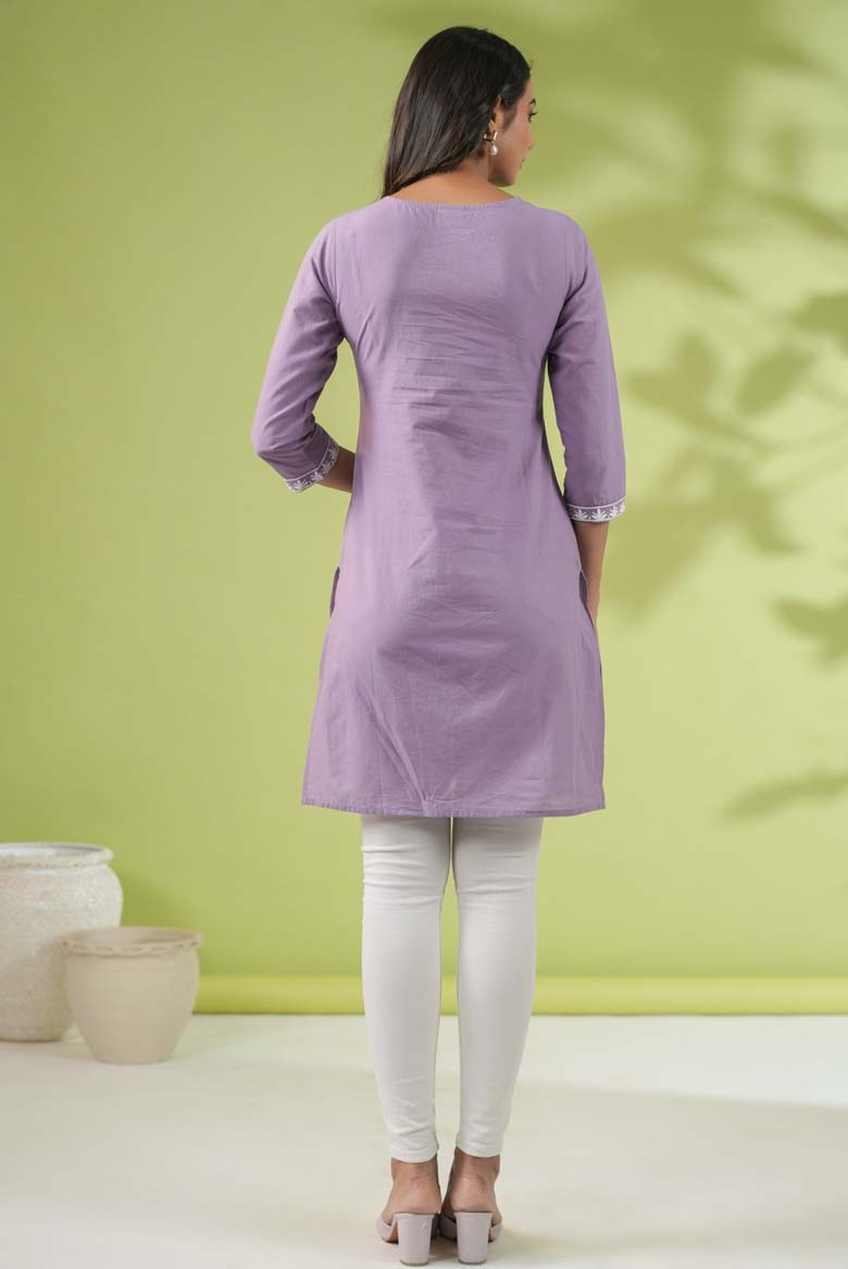 Lavender Cotton Chikankari Regular Tunic - Image 3