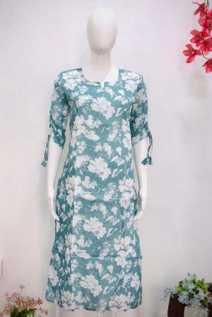 Pure Cotton Floral Print Straight Regular Fit Kurti Top with Lining for Girls & Womens -( color- Pastel Green)