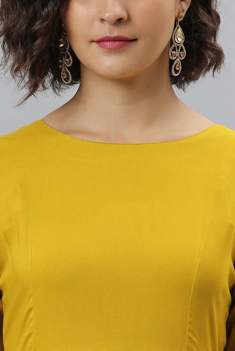 Mustard Rayon Solid Kurta with Dupatta - Image 4