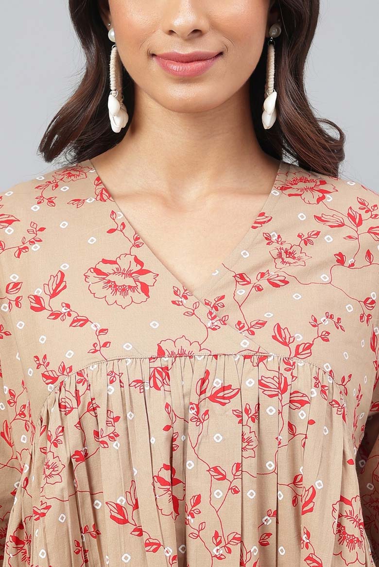 Floral Print Flared Kurta & Pants Set (Color/ Brown) - Image 2