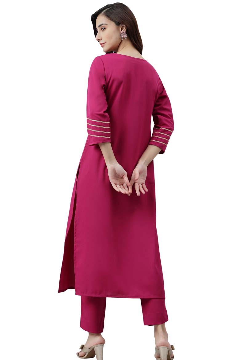 Magenta Poly Crepe Solid Kurta with Pant - Image 5