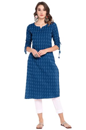 Blue Cotton Woven Design Straight Kurta