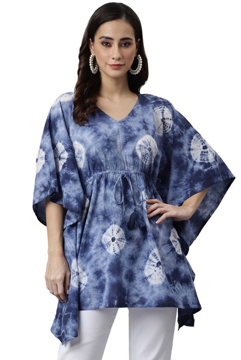 Navy Blue Cotton Tie dye Kaftan Kaftan Tunic